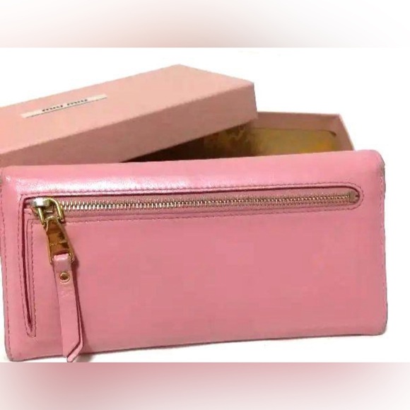 Miu miu long pink calfskin leather wallet with bow with box & authenticity card - Picture 5 of 9